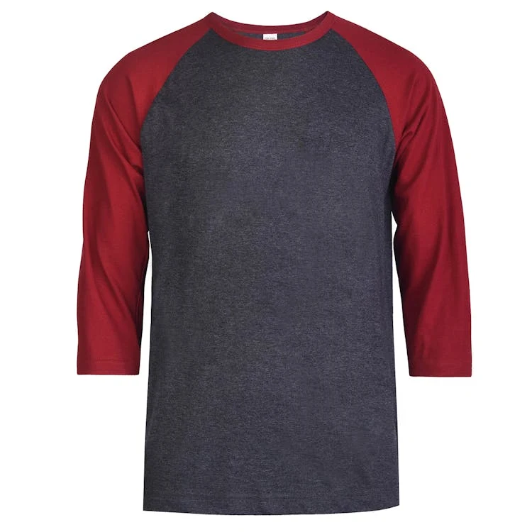 Men's 3/4 Sleeve Baseball T-Shirt - 2XL Burgundy/Charcoal 1