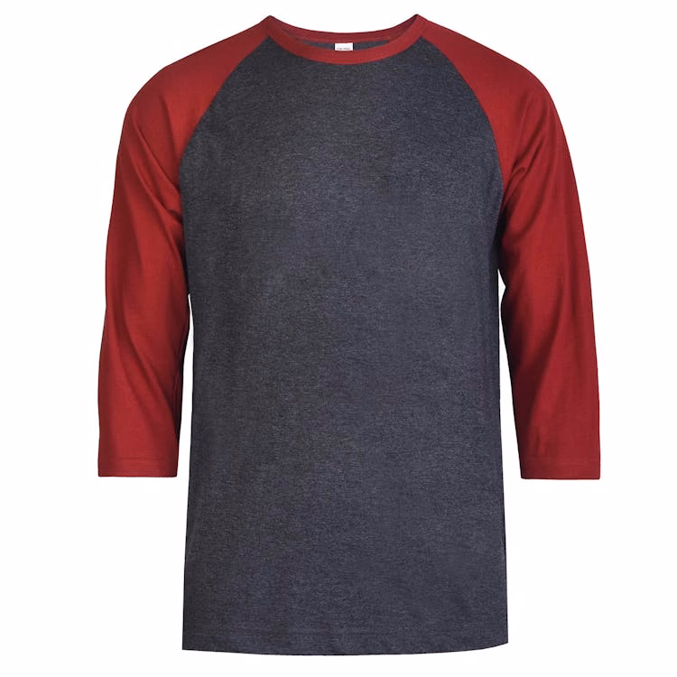 Men's 3/4 Sleeve Baseball T-Shirt - 2XL Burgundy/Charcoal