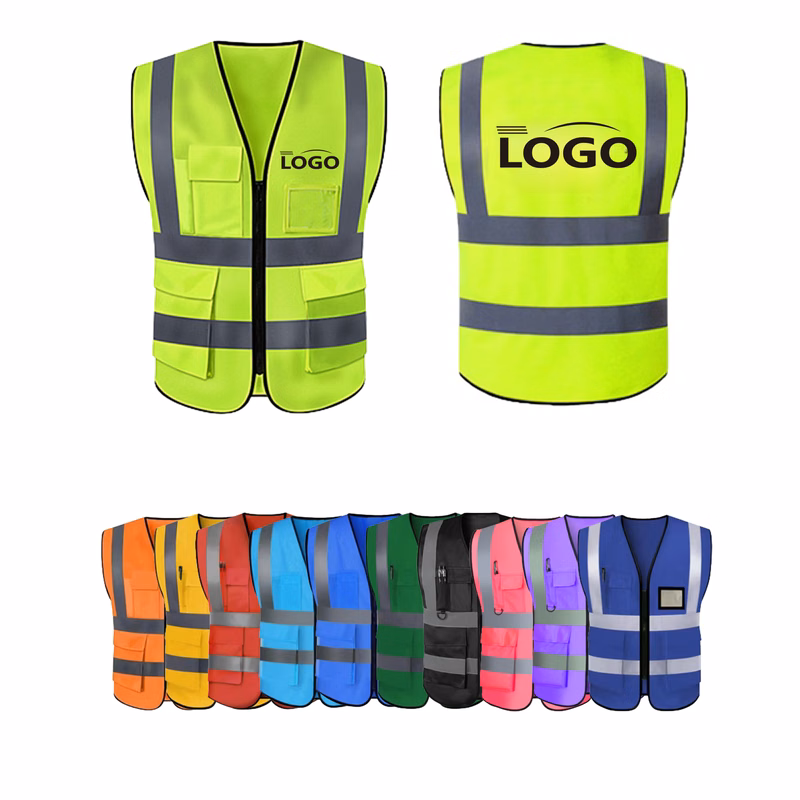 Reflective Safety Vests with Pockets and Zipper