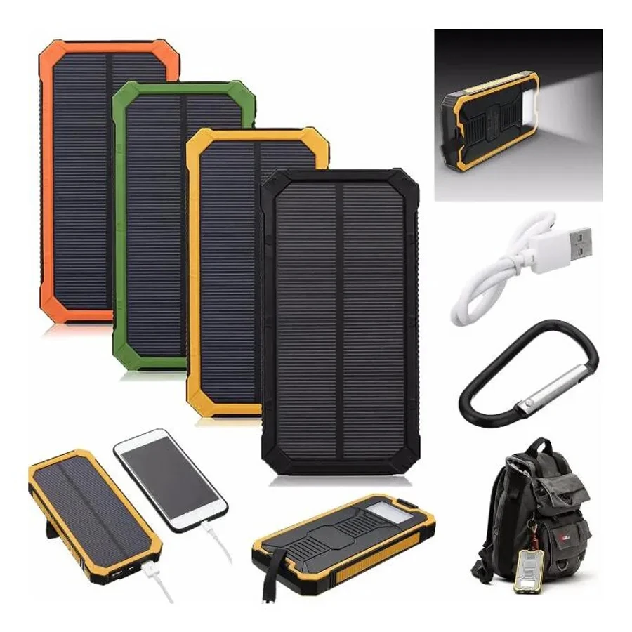 Portable 10000mAh Solar Power Bank with Carabiner 1