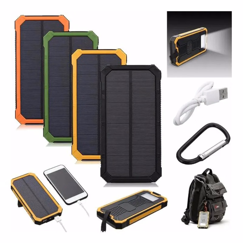 Portable 10000mAh Solar Power Bank with Carabiner