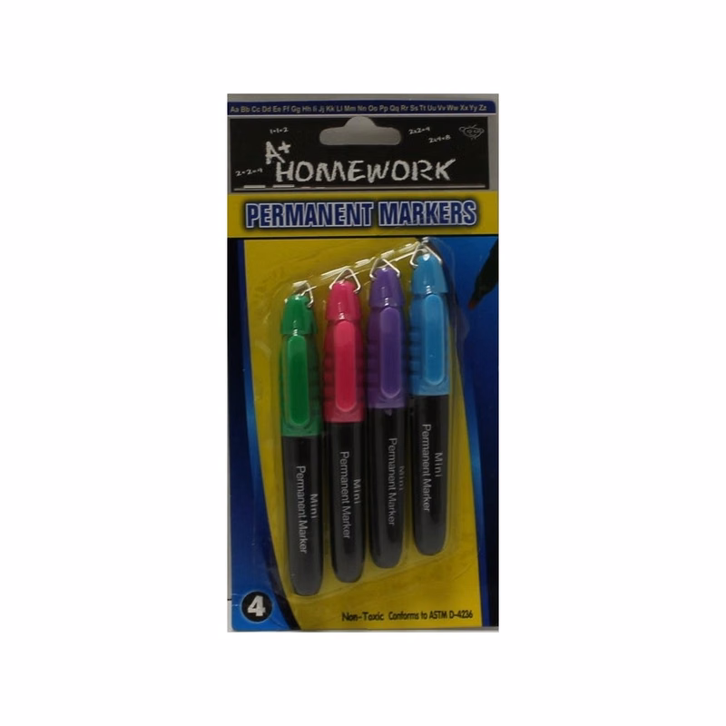 Permanent Markers - 4 Count Assorted Colors Mini