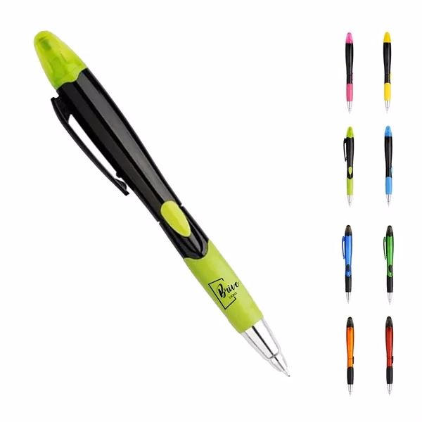 Custom Slim 3 in 1 Ballpoint Pen With Highlighter & Stylus — Touch Screen Tool