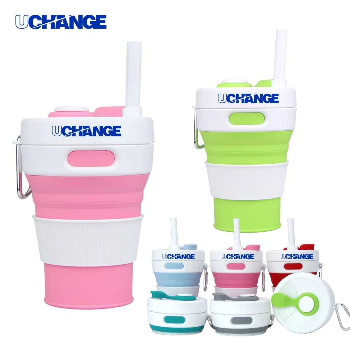 Collapsible Silicone Travel Cup With Straw And Handle 1