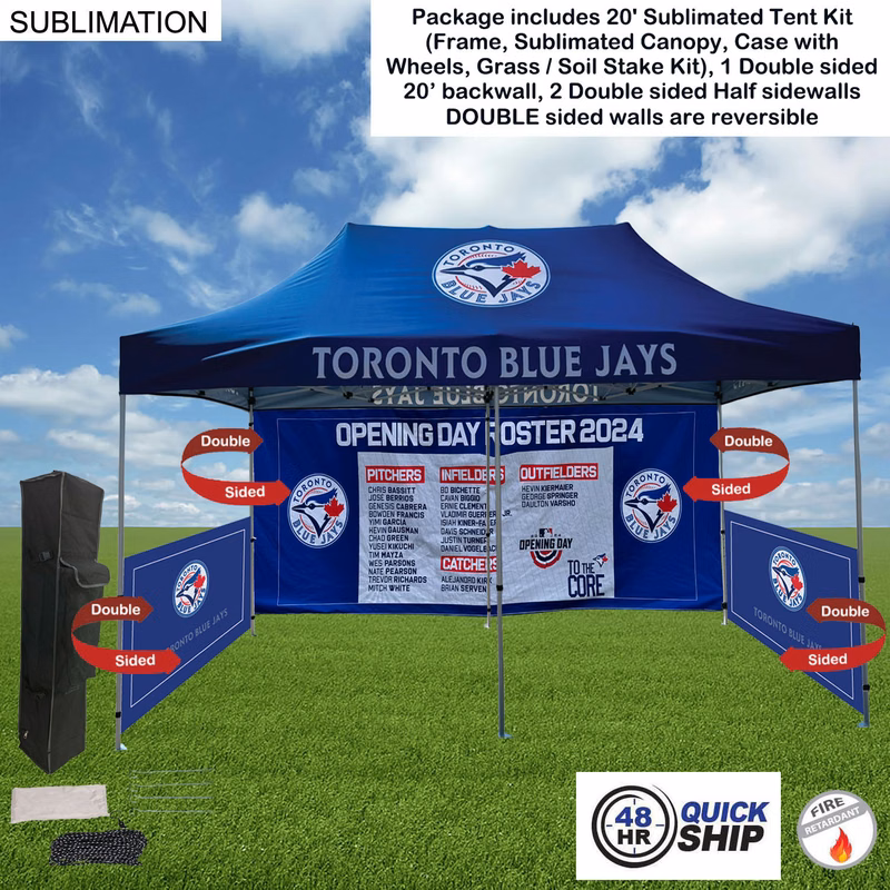 48Hr Quick Ship - 20' Sublimated Tent Kit, DOUBLE sided 20' backwall, 2 DOUBLE side half sidewall