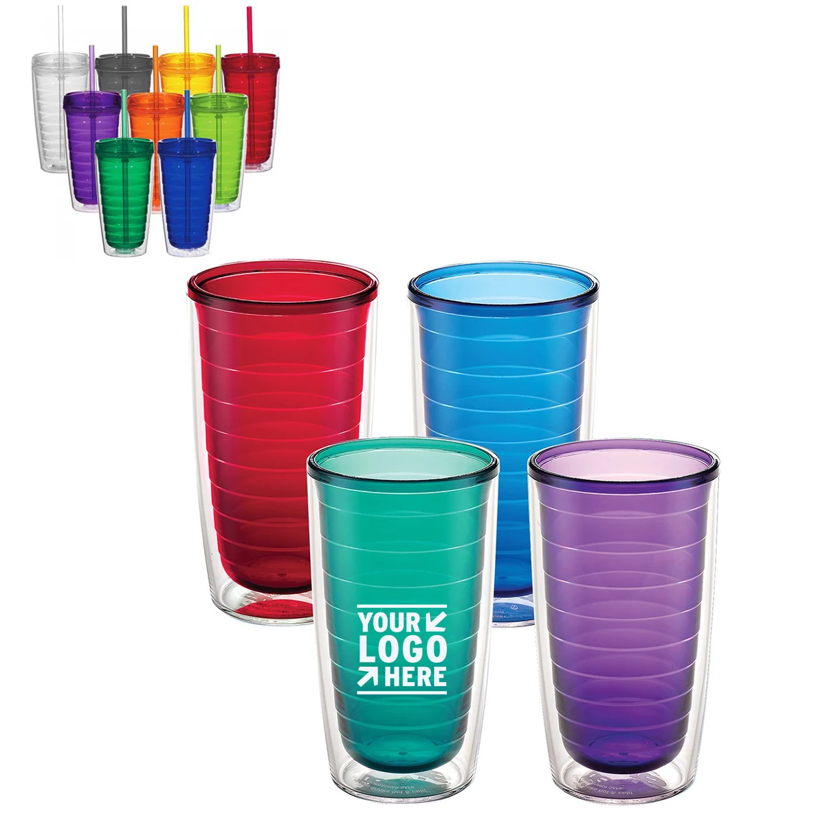 Clear & Colorful Insulated Tumbler 16 Oz, custom plastic cup with logo imprint 1