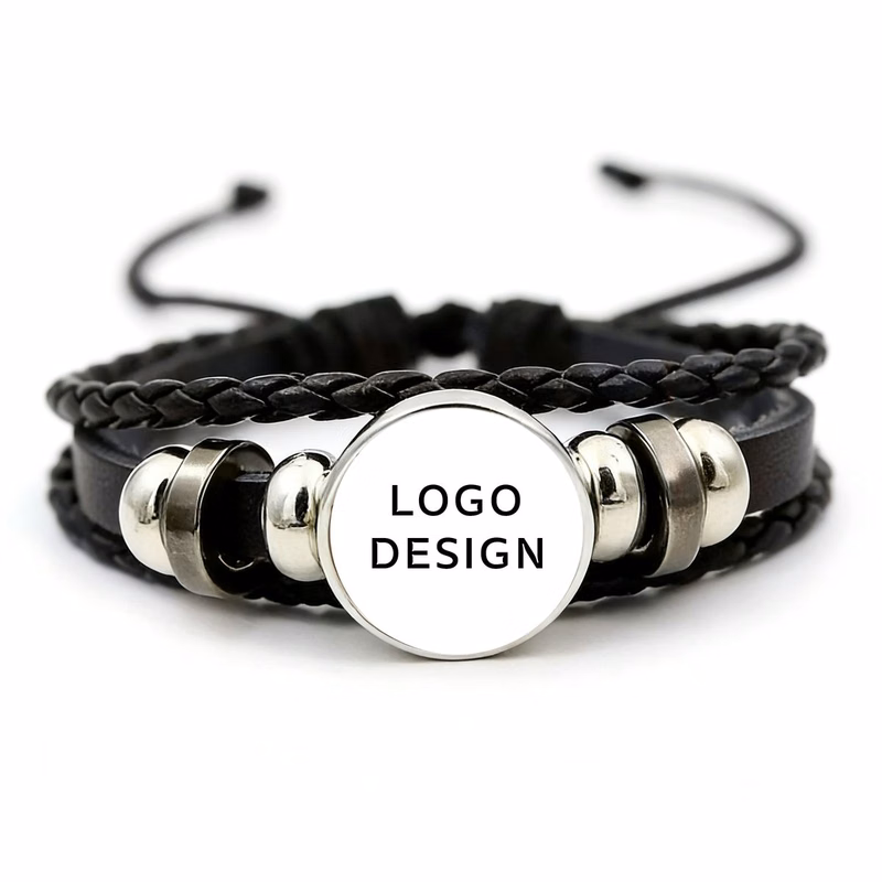 Adjustable Braided Leather Custom Tag Bracelet