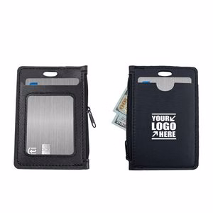 PU Leather Card Case With Zipper Pocket And Dual Card Slots