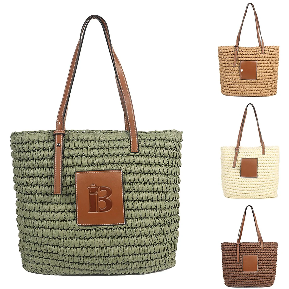 Open Top Straw Tote Bag, custom tote bag with logo imprint 1