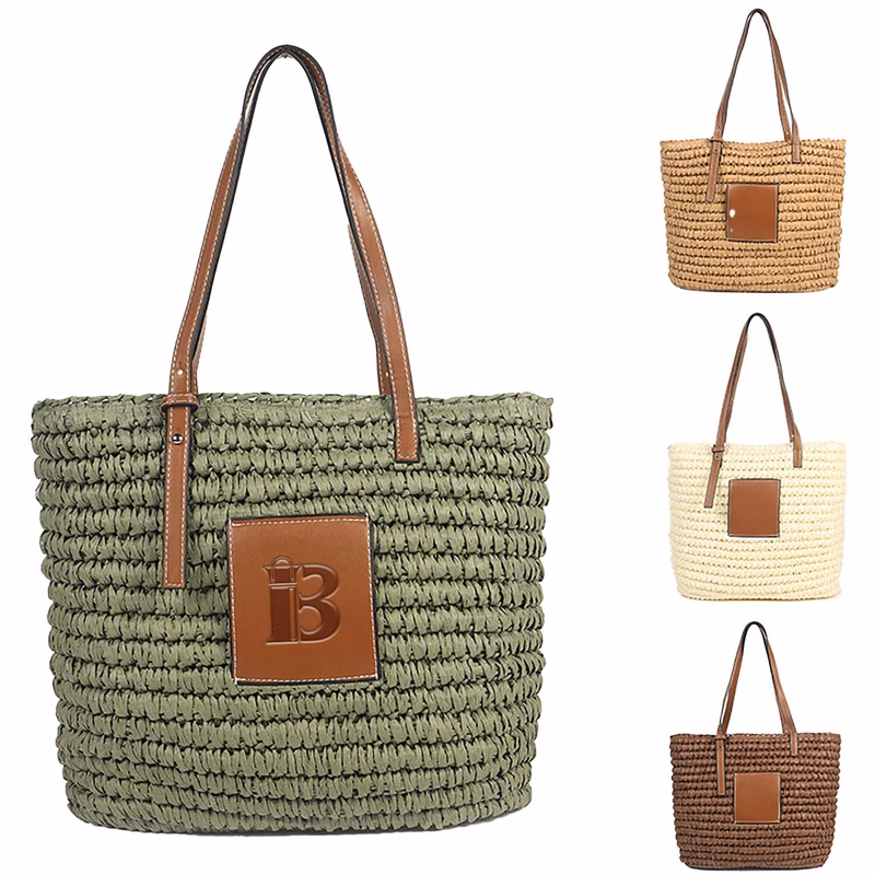 Open Top Straw Tote Bag