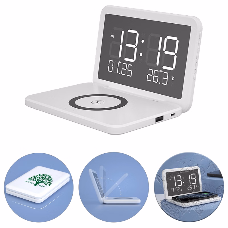 Alarm Clock With Wireless Charging Led Display
