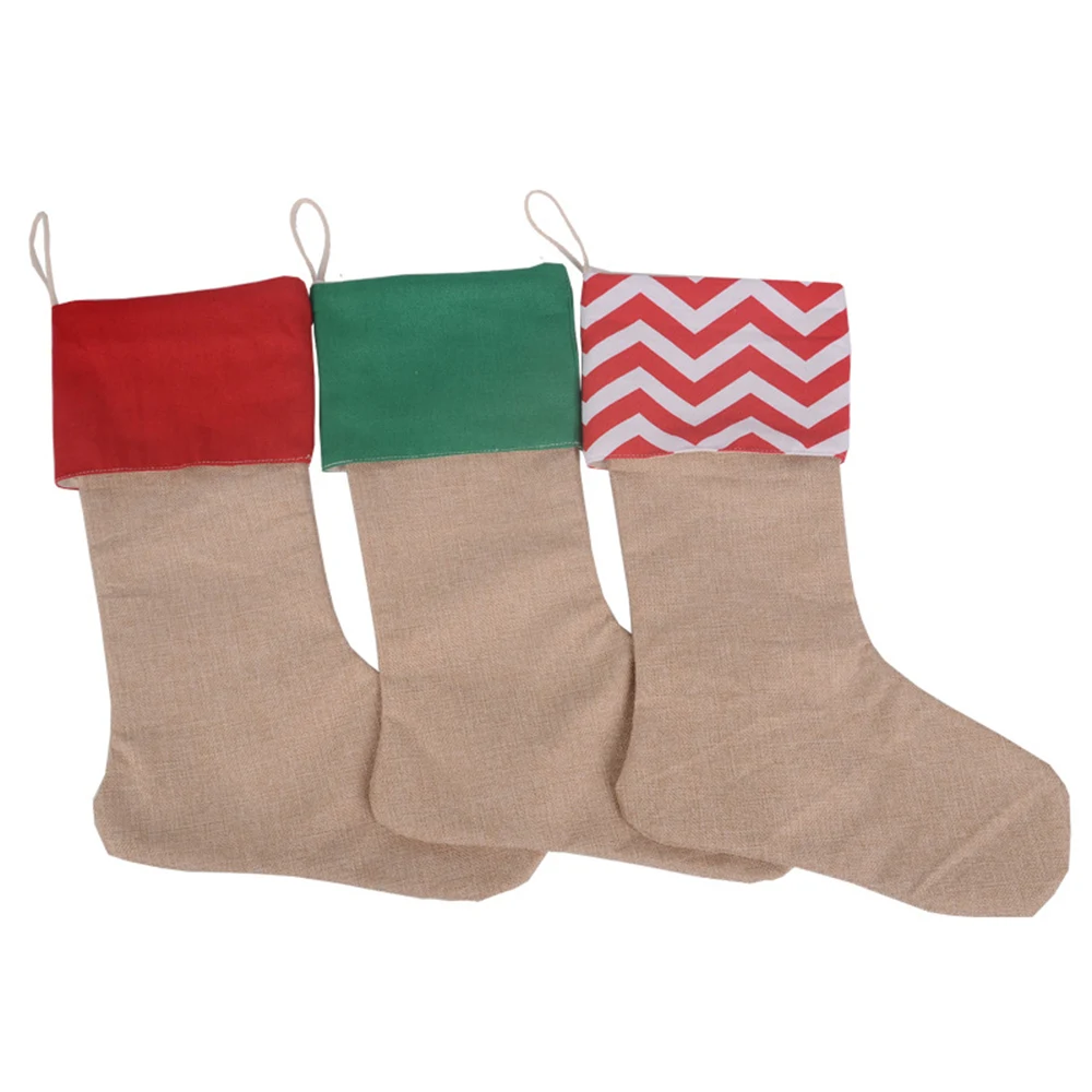 Linen Christmas Stocking Gift Bag 1