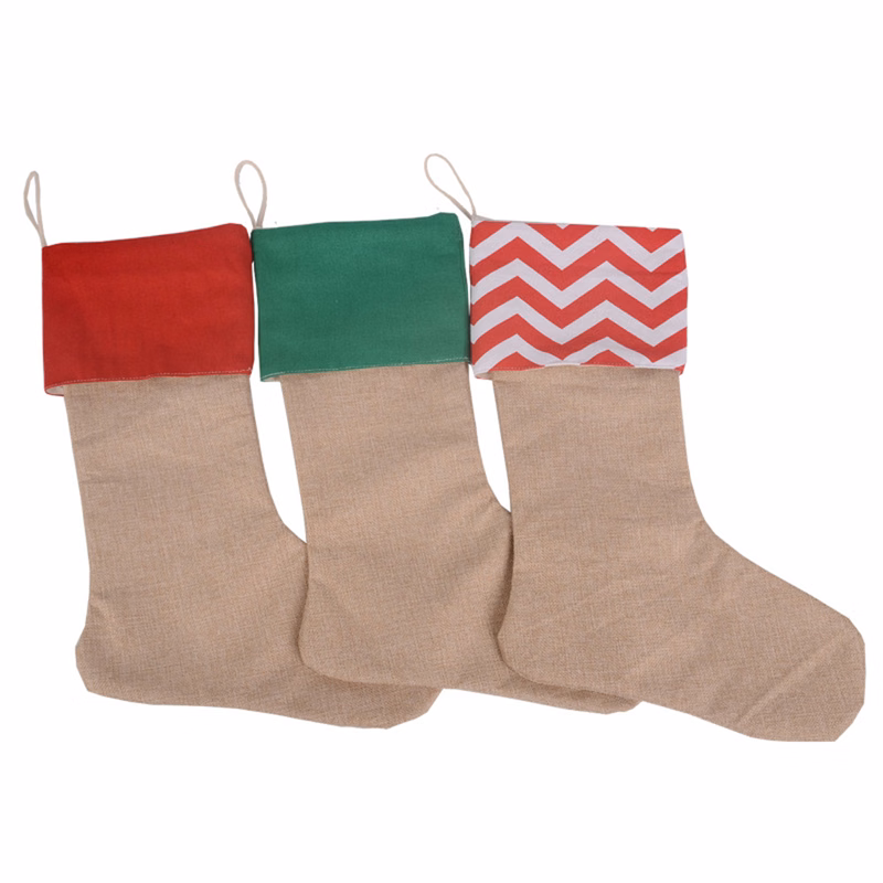 Linen Christmas Stocking Gift Bag