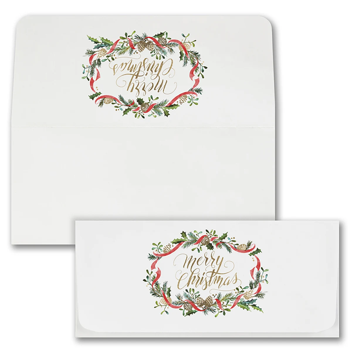 Watercolor Pine Currency Envelope (Pine Cone & Ribbon Wreath) 1