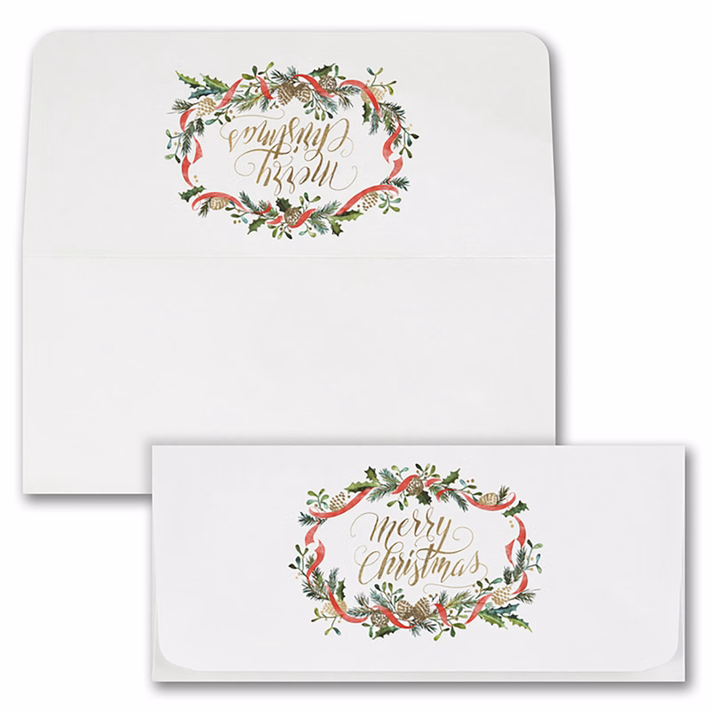 Watercolor Pine Currency Envelope (Pine Cone & Ribbon Wreath)