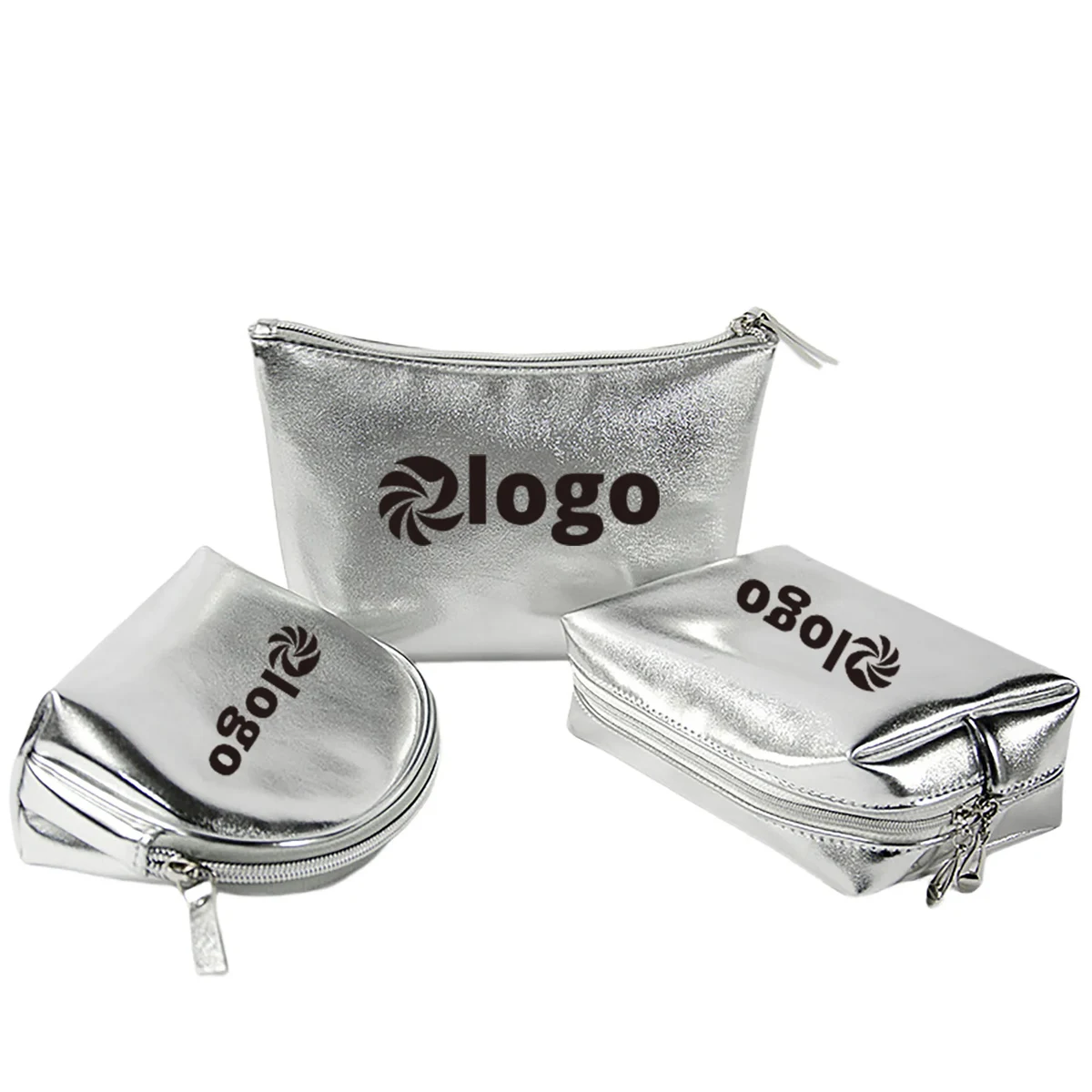 Silver Pu Leather Cosmetic Bags Set-3pcs 1