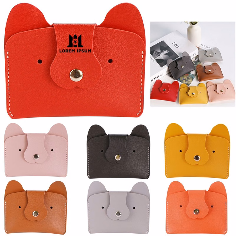 PU Leather Cartoon Cat Ear Card Wallet for 6-10 Cards