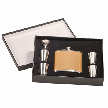 6oz Stainless Steel Flask Set - Leatherette