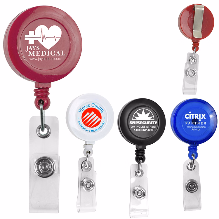 "Lorain VL" 30" Cord Round Retractable Badge Reel and Badge Holder with Metal Slip Clip Attachment