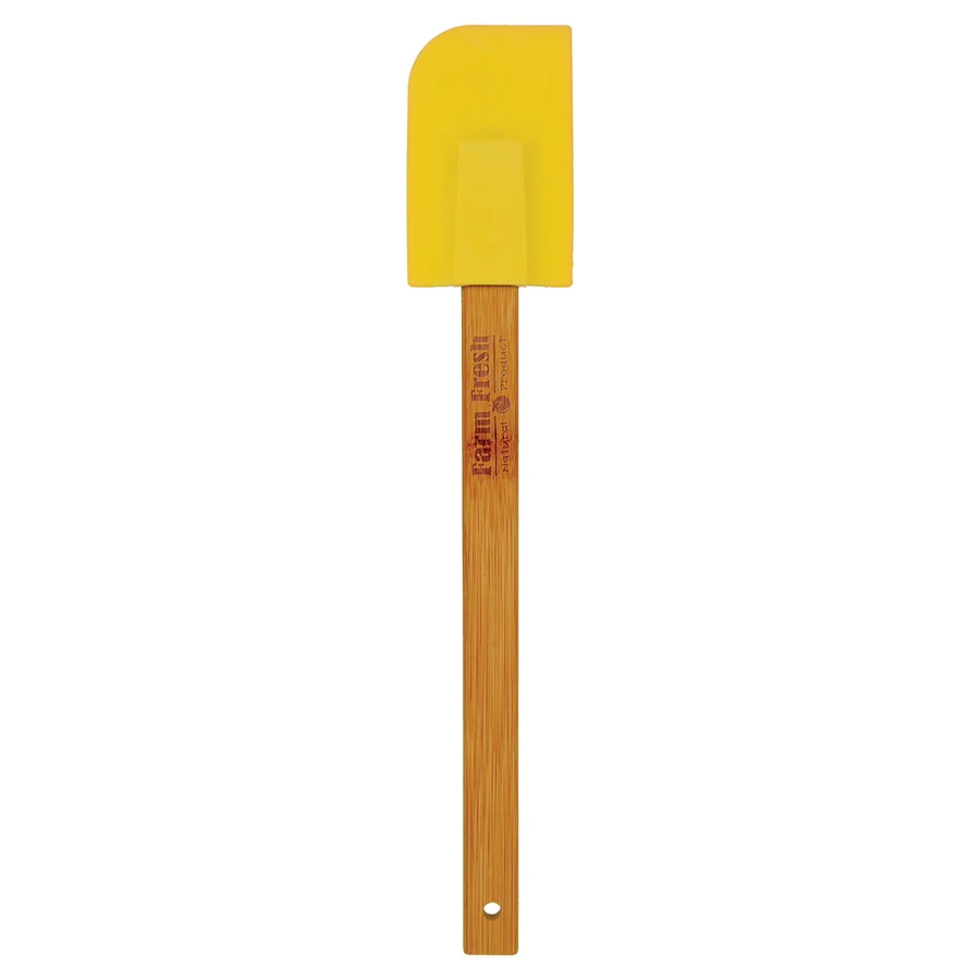 11 3/4" Yellow Silicone Spatula with Bamboo Handle 1