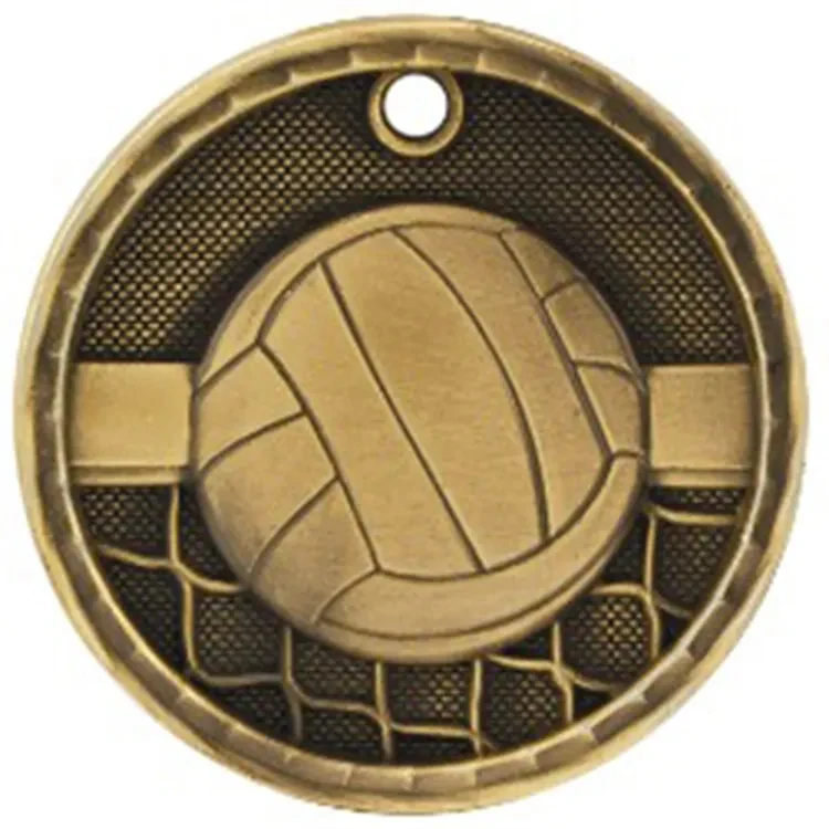 2" Antique Finish 3D Volleyball Medal 1