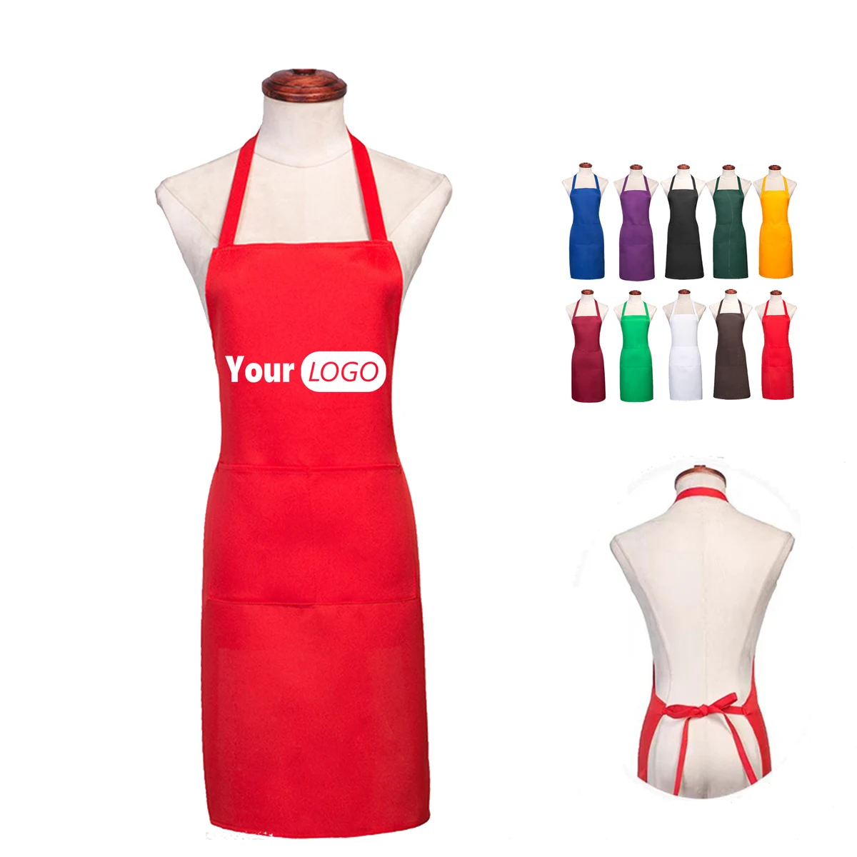 Kitchen Neck-Style Cooking Apron With Pockets 1