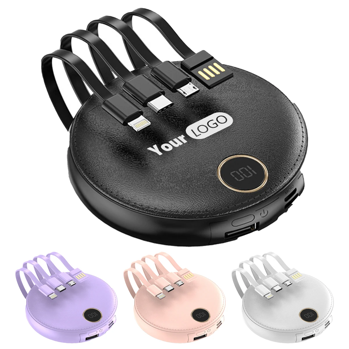 Plastic Portable Multi-Device Charging Power Bank With Built-In Cables 1