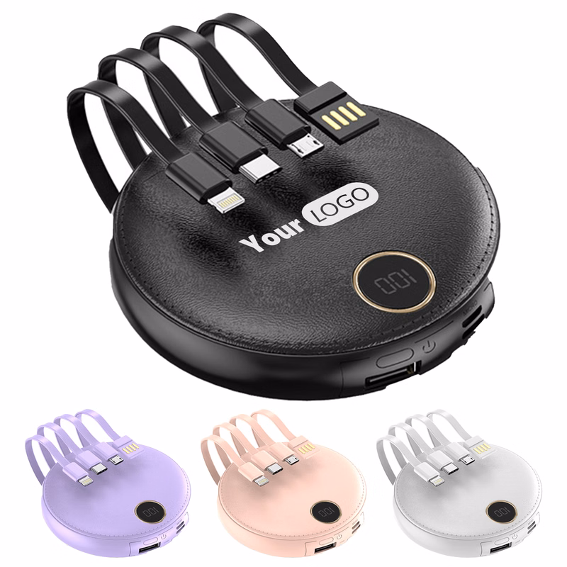 Plastic Portable Multi-Device Charging Power Bank With Built-In Cables