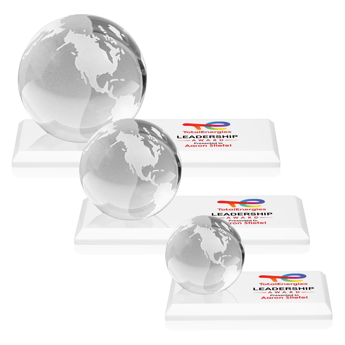 Globe VividPrint™ Award on Rectangle Base - White 1
