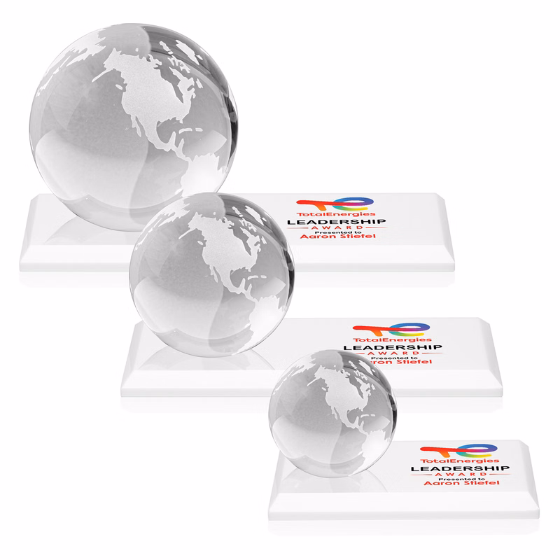 Globe VividPrint™ Award on Rectangle Base - White