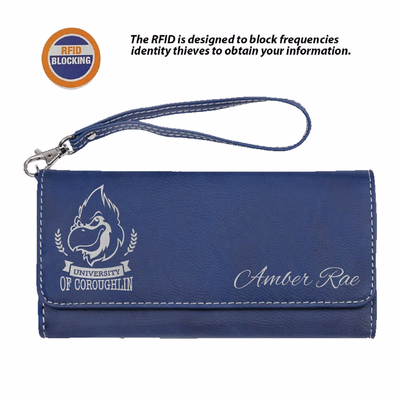 RFID Protected Blue/Silver Leatherette Wallet with Strap