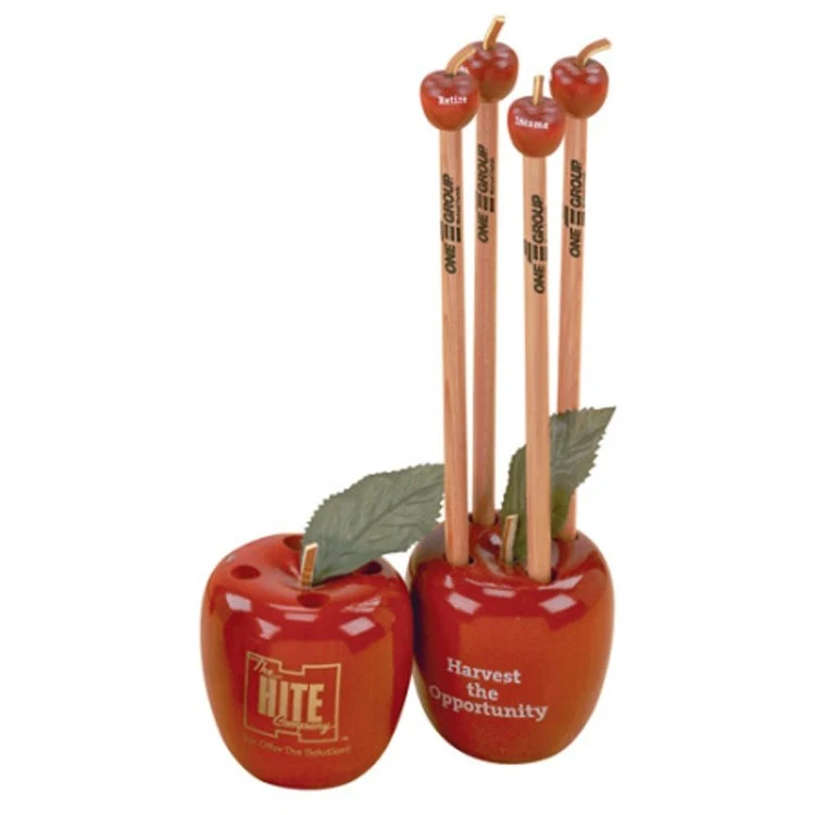 Red Apple Pencil Holder with Custom Imprint 1