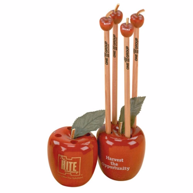 Red Apple Pencil Holder with Custom Imprint