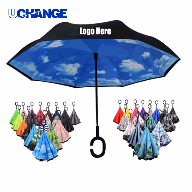 Reverse Upside Down Car Umbrella with C-Handle for Weather