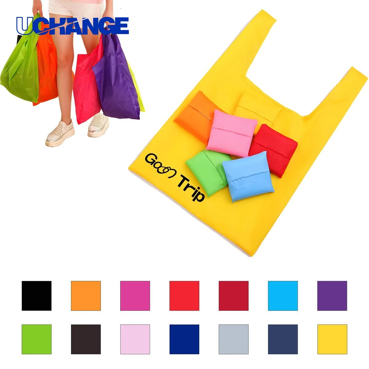Color Foldable Shopping Bag for Daily Groceries, custom tote bag with logo imprint 1