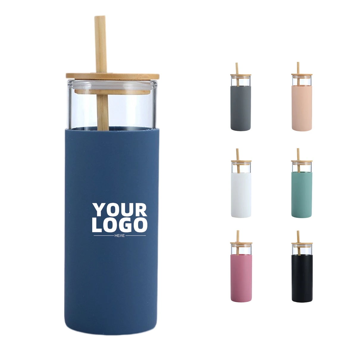 18 OZ Glass Water Bottle With Bamboo Lid 1