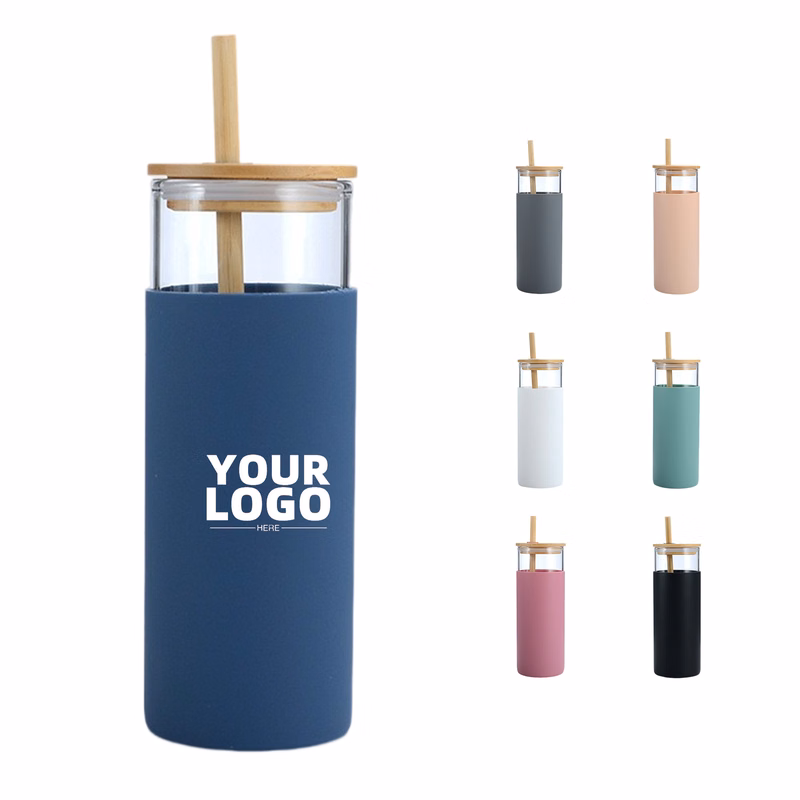 18 OZ Glass Water Bottle With Bamboo Lid
