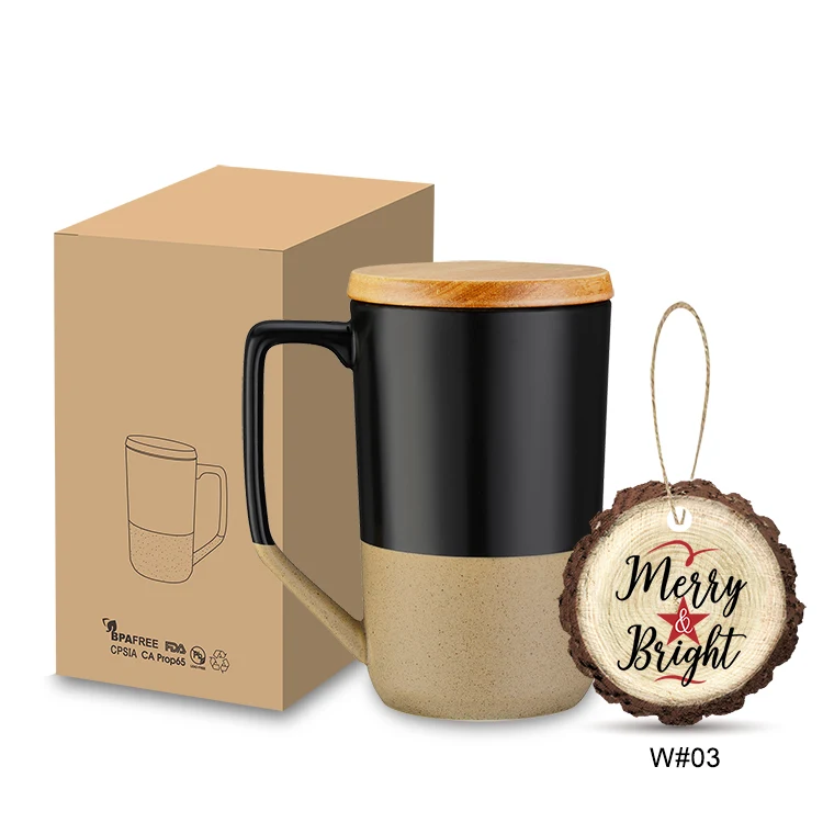 Boxed 15 oz. Two-tone Wooden Lid Ceramic Mug and 3" Ornament Gift Set 1