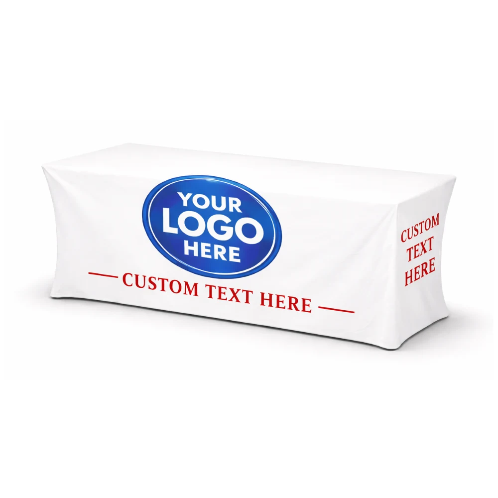 4ft White Fitted Table Cover w/Front Logo 1