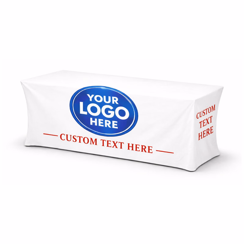 4ft White Fitted Table Cover w/Front Logo