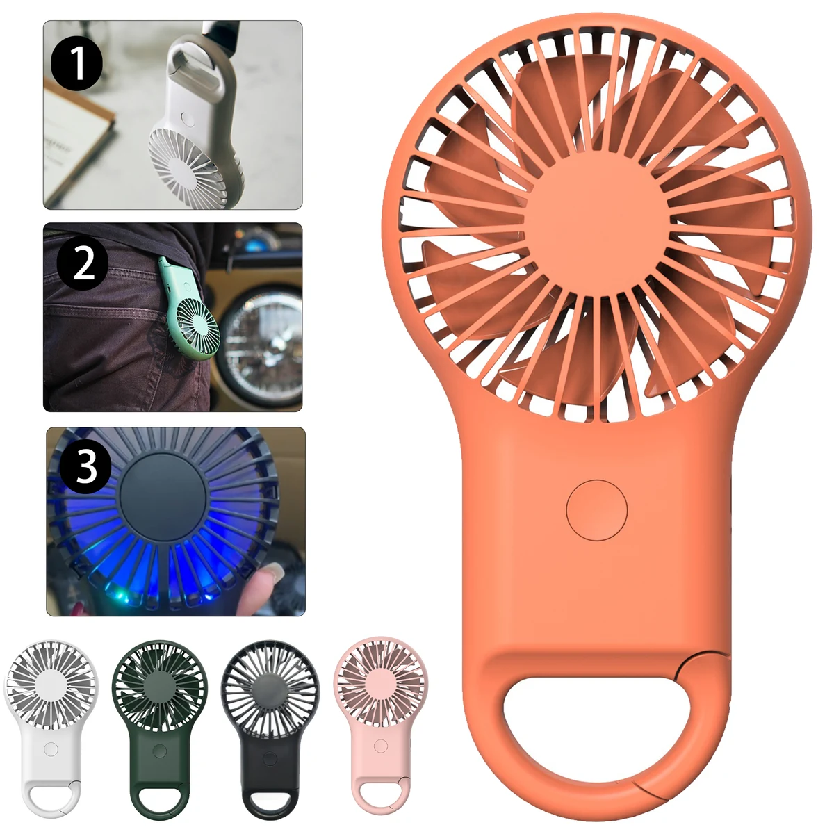 MOQ30 Compact Carabiner Mini Fan with Built-in LED Light 1