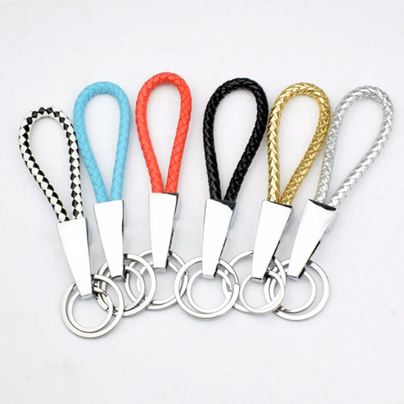 Braided Leather & Metal Keychain