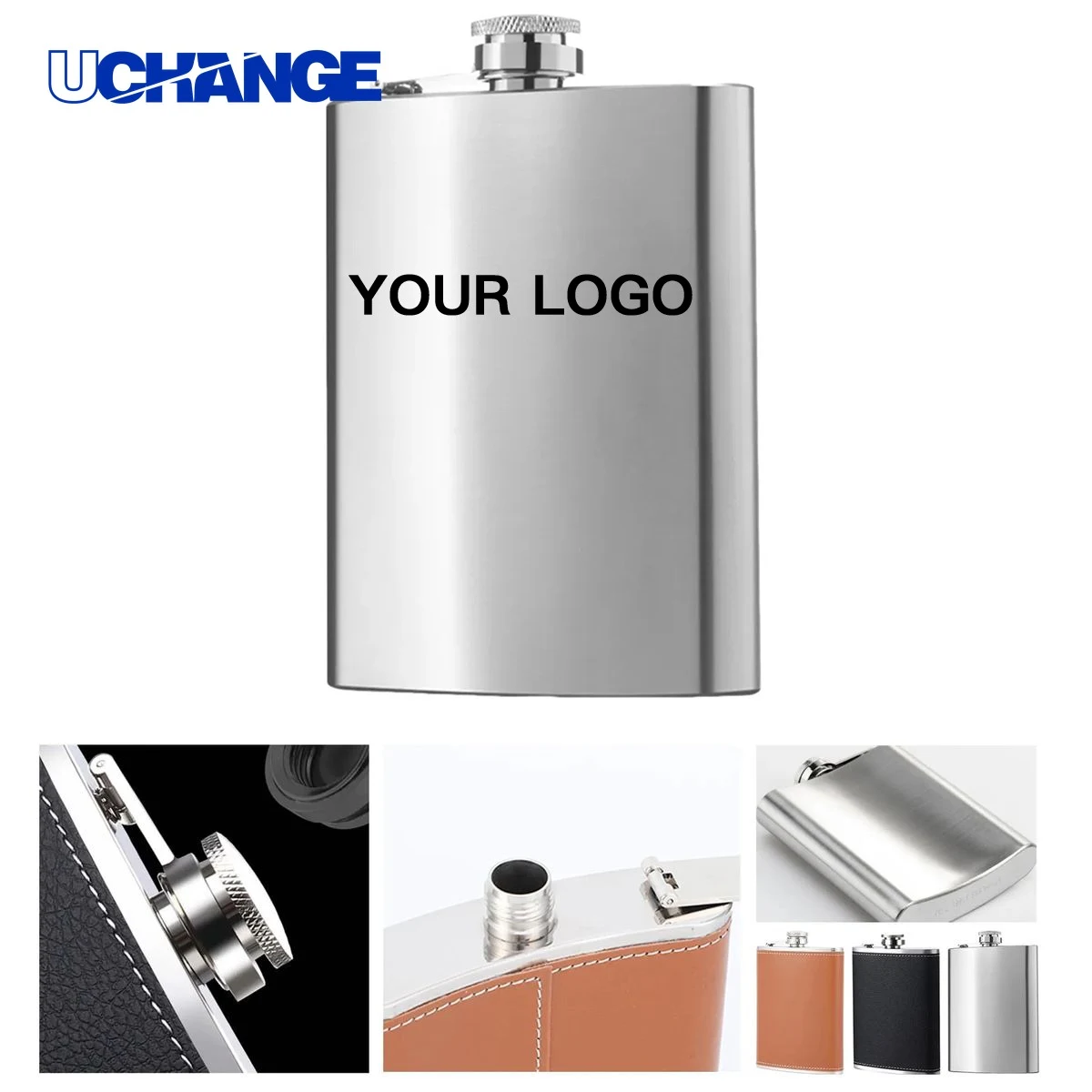 Leather Wrapped Stainless Steel Flask Bottle 8oz, custom water bottle with logo imprint 1
