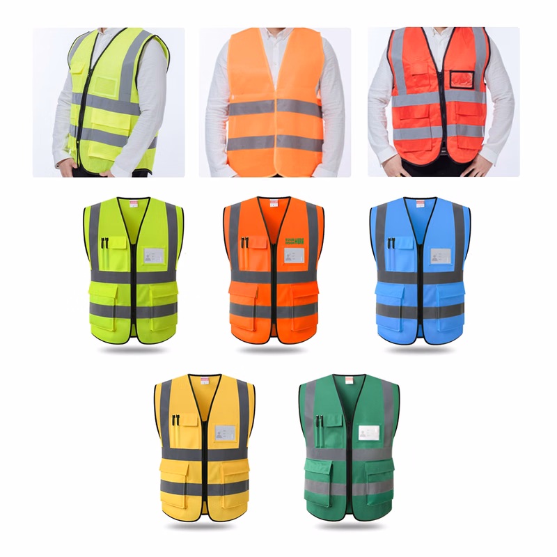 MOQ 50 Multi-Pocket Reflective Safety Vest Custom Text Traffic Cycling Gear