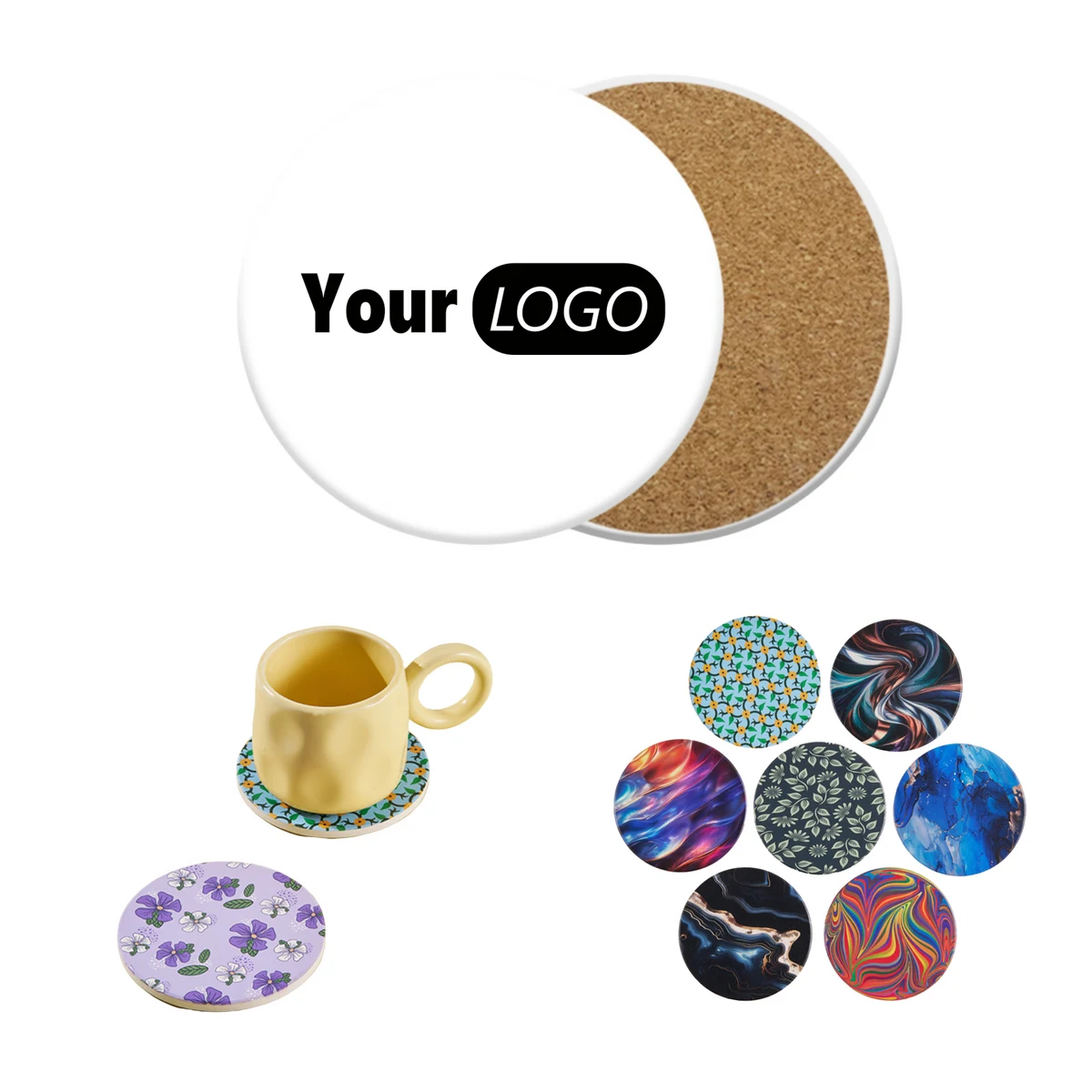 Glazed Ceramic Coaster with Cork Backing 1