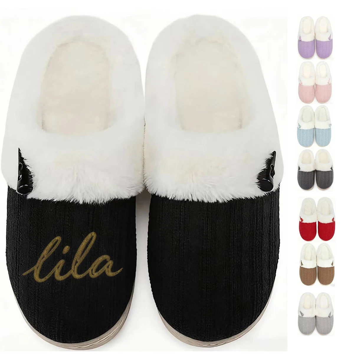Winter Horn Buckle Knitted Plush Slippers 1