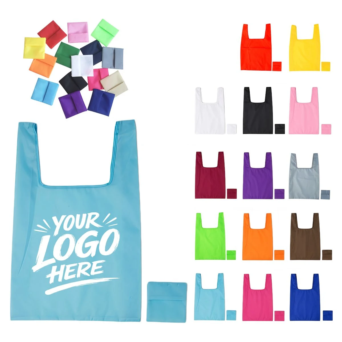 Foldable Polyester Shopping Tote With Pouch Reusable 1