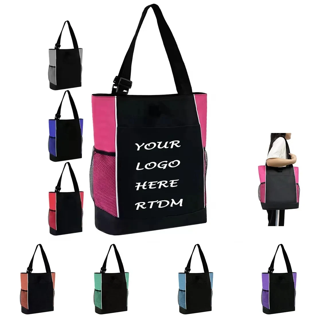 Unisex Custom Print Logo Design Polyester Shopping Tote Bag 1
