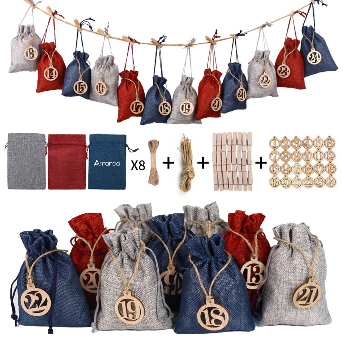 Christmas Advent Calendar Decorations 24 Days Gift Bag 1