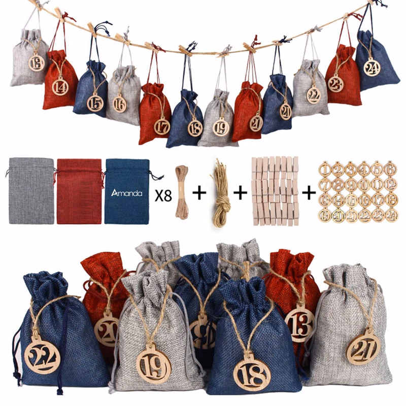 Christmas Advent Calendar Decorations 24 Days Gift Bag